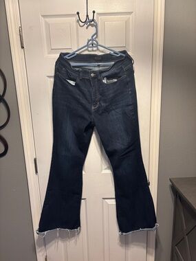 Judy Blue Dark Indigo Wide Leg Jeans with Raw Hem